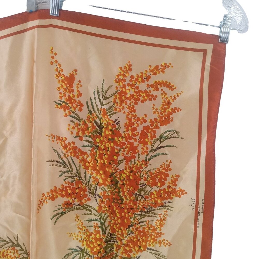 Vintage Australia Souvenir Square Large Scarf Wattle Flower Signed Neil AS IS - Picture 13 of 15